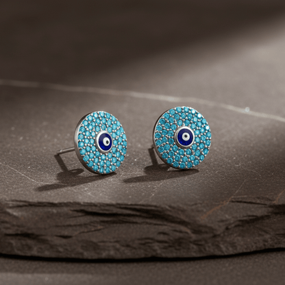 925 Sterling Silver Turquoise Evil Eye Stud Earrings - Zirak Silver