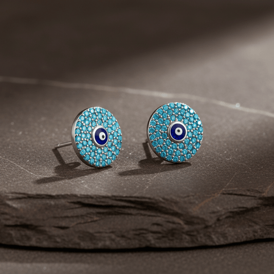 925 Sterling Silver Turquoise Evil Eye Stud Earrings - Zirak Silver