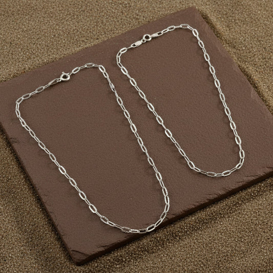 925 Sterling Silver Twisted Oval Link Anklet – Minimal Textured Silver Anklet for Women - Zirak Silver