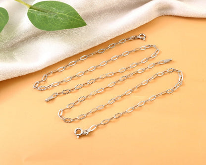 925 Sterling Silver Twisted Oval Link Anklet – Minimal Textured Silver Anklet for Women - Zirak Silver