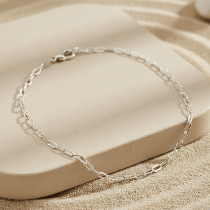 925 Sterling Silver Twisted Oval Link Anklet – Minimal Textured Silver Anklet for Women - Zirak Silver
