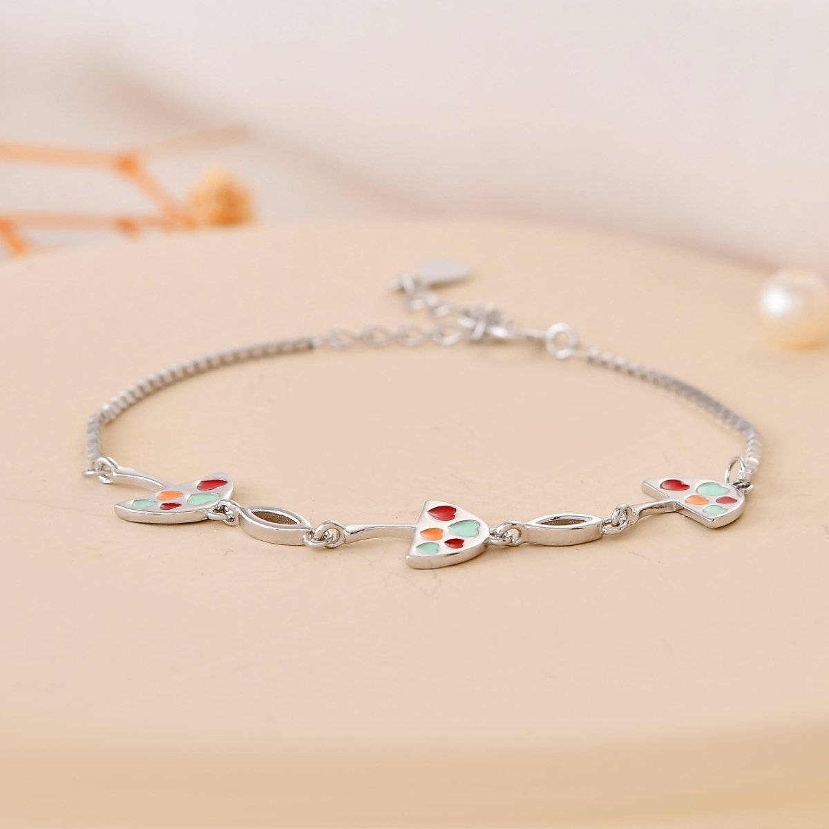 925 Sterling Silver Watermelon - Slice Heart Charm Bracelet – Adjustable Kids Chain - Zirak Silver