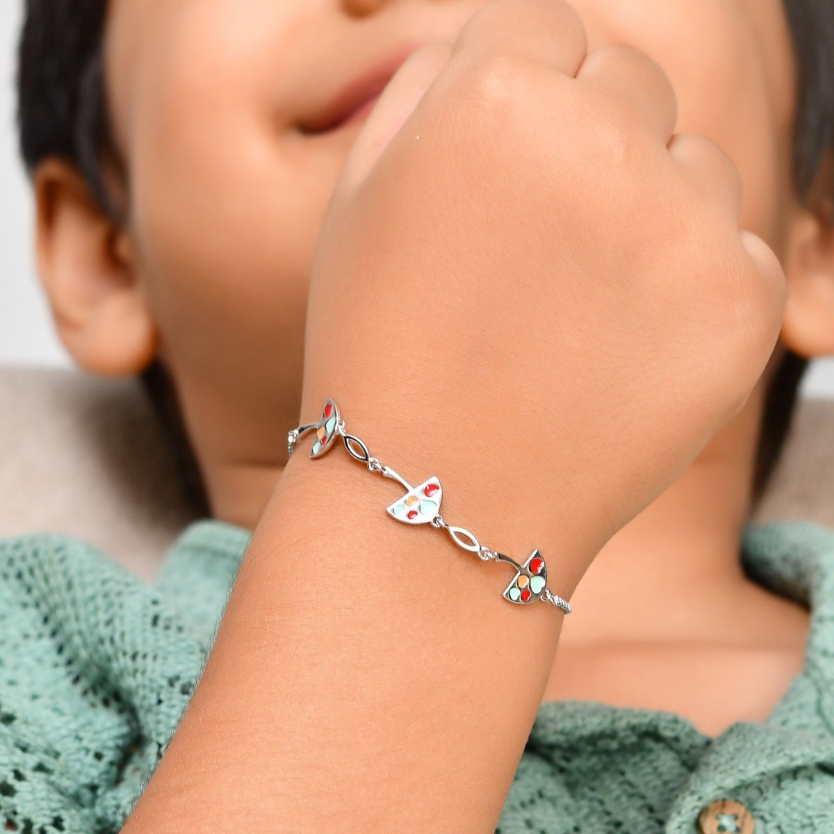 925 Sterling Silver Watermelon - Slice Heart Charm Bracelet – Adjustable Kids Chain - Zirak Silver