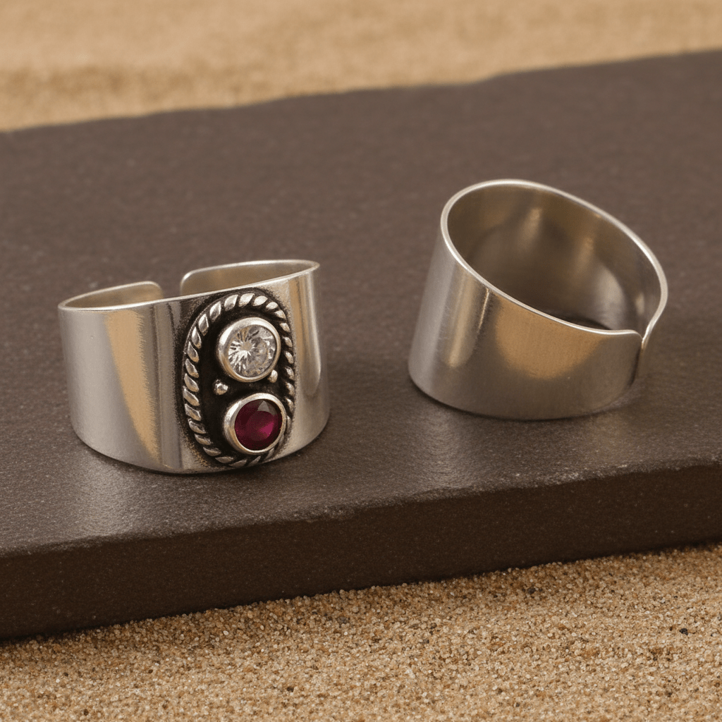 925 Sterling Silver Wide Adjustable Toe Ring with Ruby Red & Clear Cubic Zirconia – Boho Tribal Jewelry - Zirak Silver