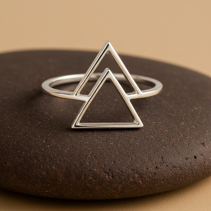 Double Triangle Geometric Silver Ring