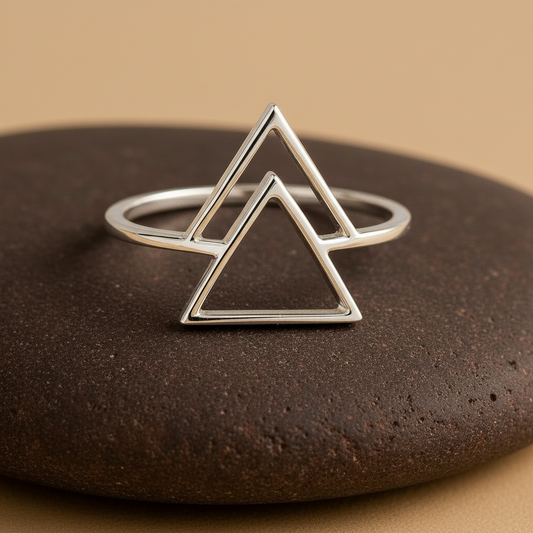 Double Triangle Geometric Silver Ring