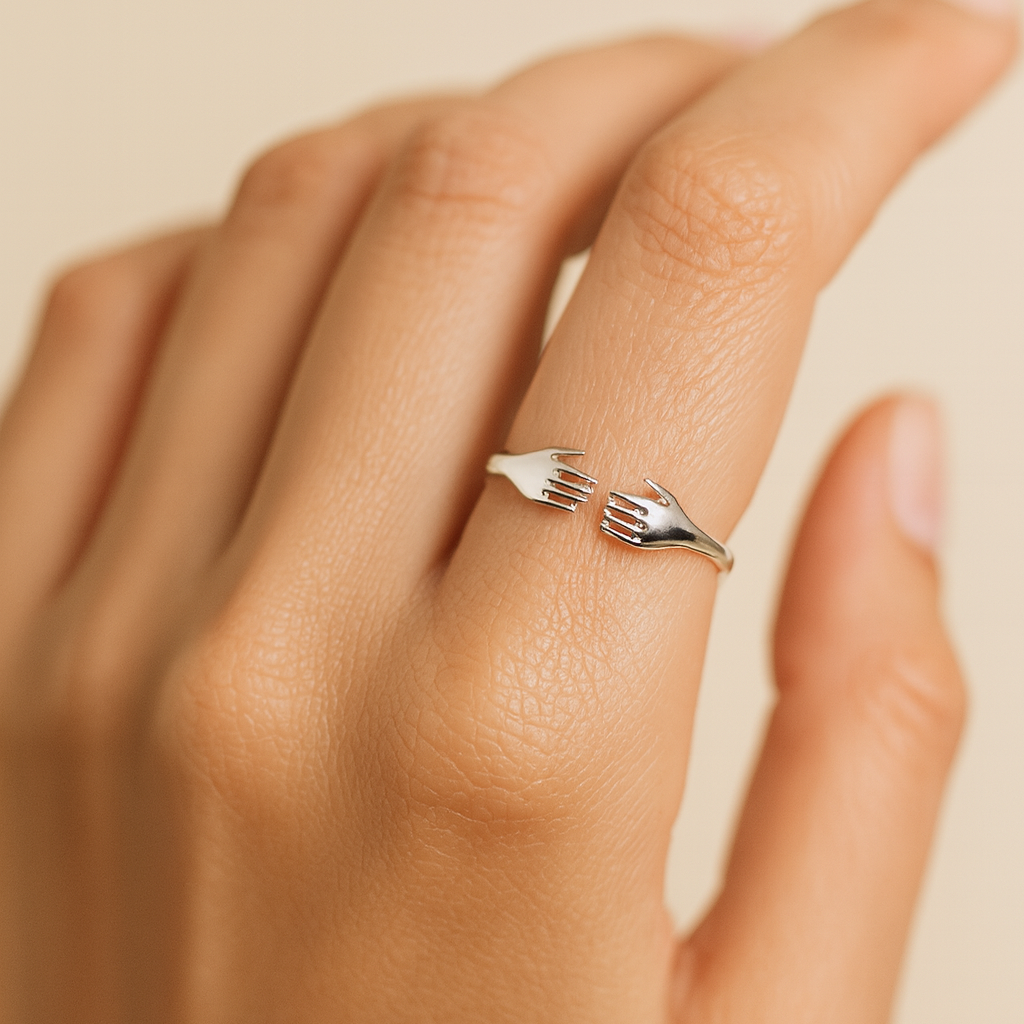 Sterling Silver Hug Ring – Minimalist Adjustable Hand Design