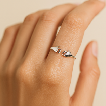 Sterling Silver Hug Ring – Minimalist Adjustable Hand Design