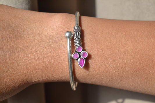 Gulaabi Bracelet – Oxidised 925 Silver Pink Floral Zircon Cuff Bracelet