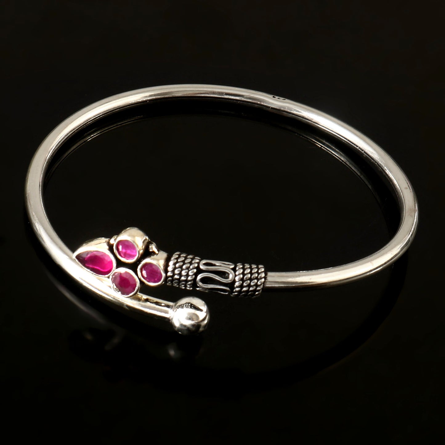 Gulaabi Bracelet – Oxidised 925 Silver Pink Floral Zircon Cuff Bracelet