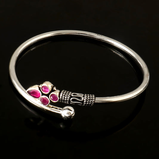 Gulaabi Bracelet – Oxidised 925 Silver Pink Floral Zircon Cuff Bracelet