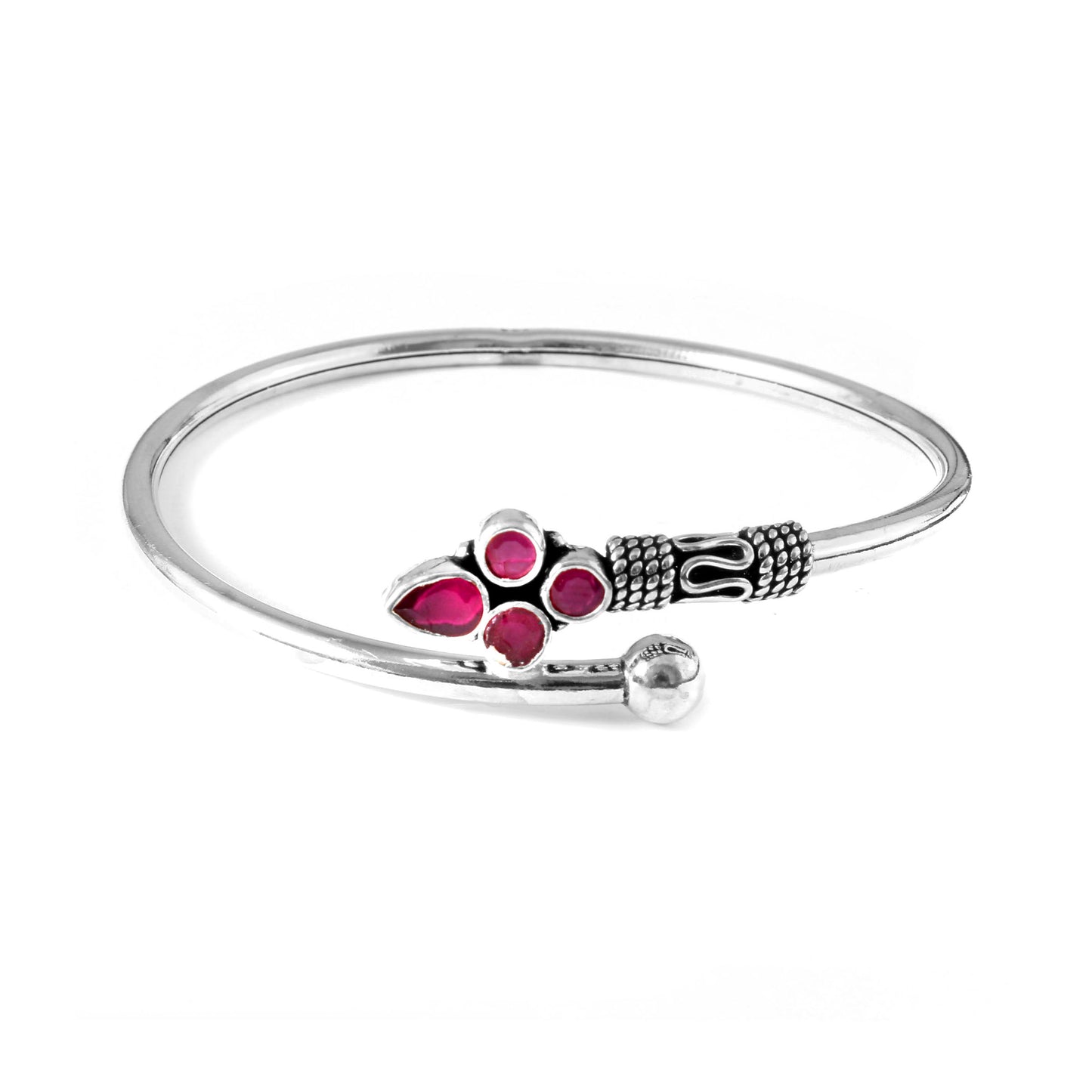 Gulaabi Bracelet – Oxidised 925 Silver Pink Floral Zircon Cuff Bracelet