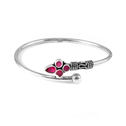 Gulaabi Bracelet – Oxidised 925 Silver Pink Floral Zircon Cuff Bracelet