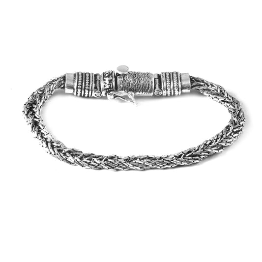Doha Bracelet – Oxidised 925 Silver Double Strand Fish Weave Bracelet