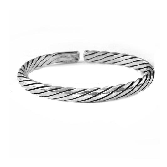 Leher Cuff – Oxidised 925 Silver Wave Pattern Cuff for Men