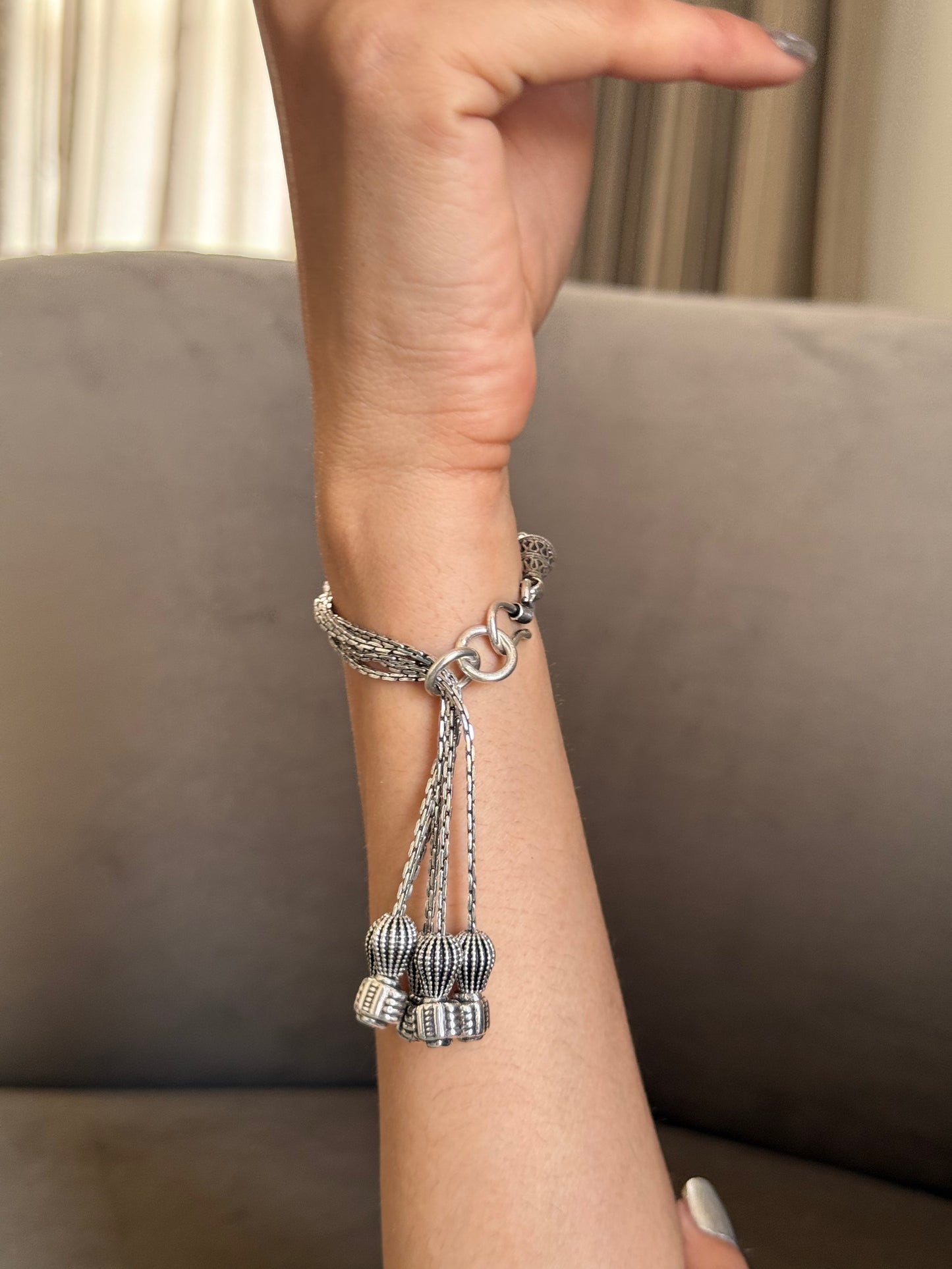 Jashn Bracelet – Oxidised 925 Silver 5-Chain Loop Ball Tip Bracelet