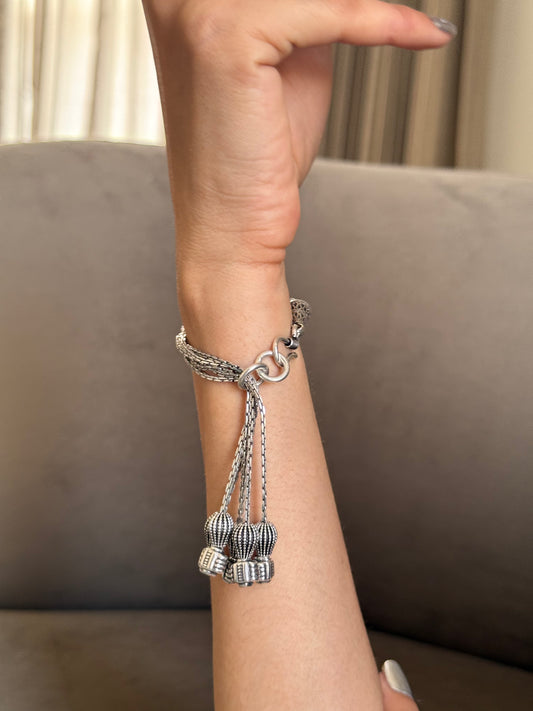 Jashn Bracelet – Oxidised 925 Silver 5-Chain Loop Ball Tip Bracelet