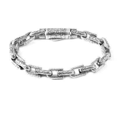 Shahzaad Bracelet – Oxidised 925 Silver Turkish Satin Carved Link Bracelet