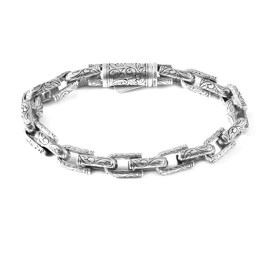 Shahzaad Bracelet – Oxidised 925 Silver Turkish Satin Carved Link Bracelet