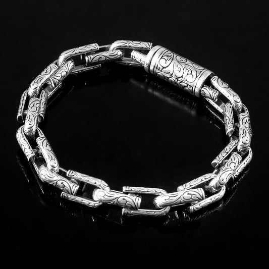 Shahzaad Bracelet – Oxidised 925 Silver Turkish Satin Carved Link Bracelet