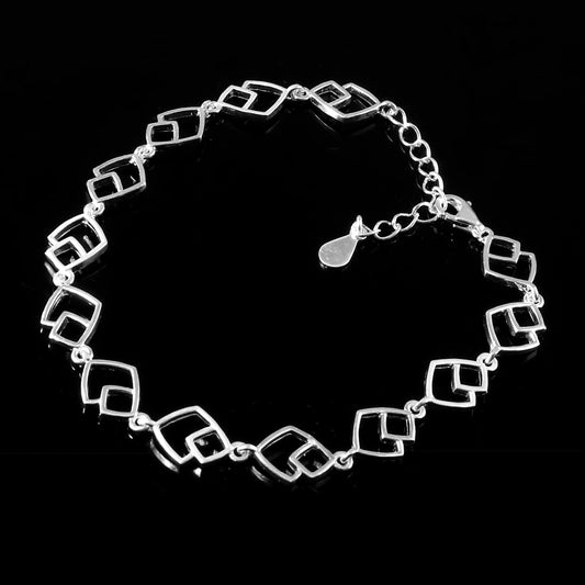 Mina Bracelet – 925 Silver Matte and Glossy Square Link Bracelet