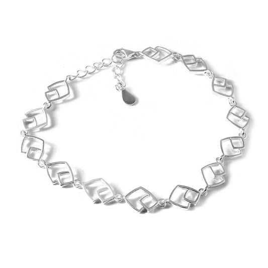 Mina Bracelet – 925 Silver Matte and Glossy Square Link Bracelet