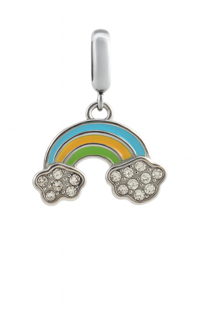 925 Sterling Silver Rainbow Charm with Crystal Clouds – Colorful Enamel Bead for Bracelet