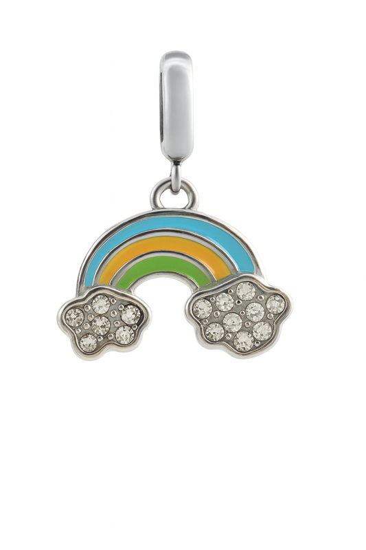925 Sterling Silver Rainbow Charm with Crystal Clouds – Colorful Enamel Bead for Bracelet