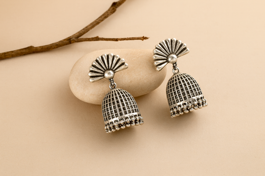 Heavy Dome Oxidised 925 Silver Jhumki