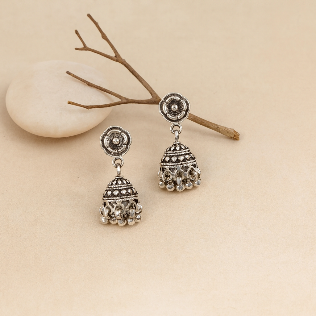 Vintage Dome Floral 925 Silver Jhumki