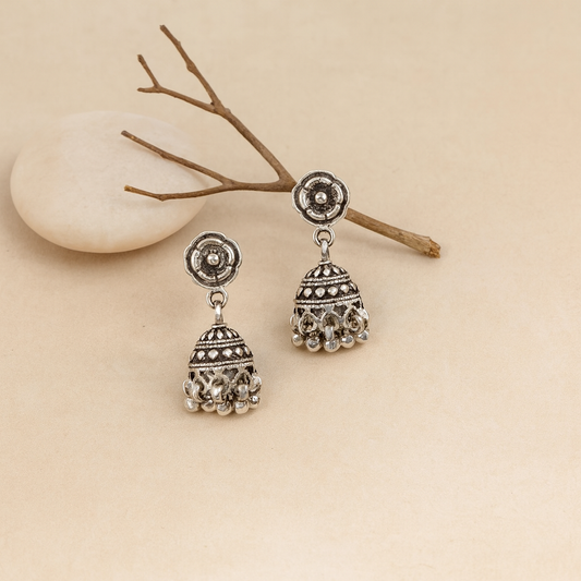 Vintage Dome Floral 925 Silver Jhumki