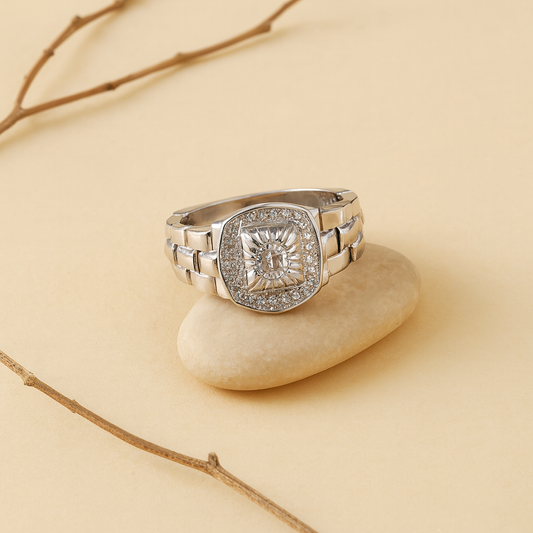 Men’s Silver Statement Ring with Zircon Center