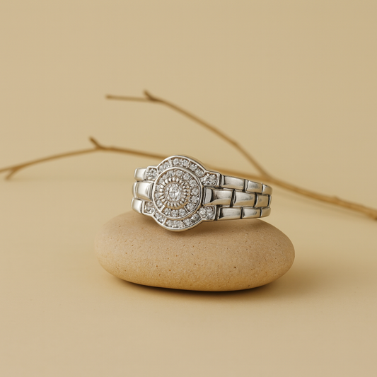 925 Silver Halo Crown Ring with Zircon Center – Statement Ring for Men