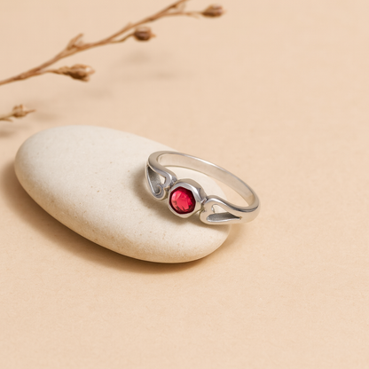 Sterling Silver Heart Ring with Garnet