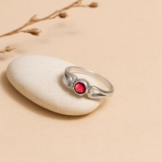 Sterling Silver Heart Ring with Garnet