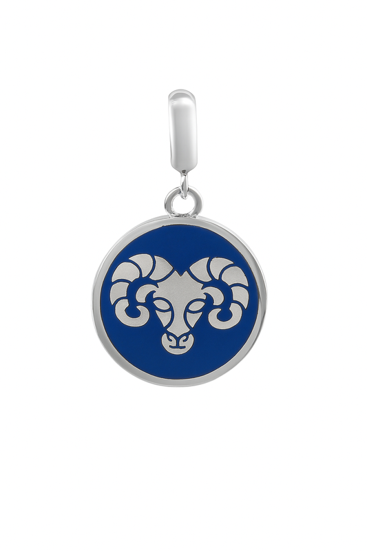 Aries Zodiac Charm in Sterling Silver – Blue Enamel Double-Sided Pendant