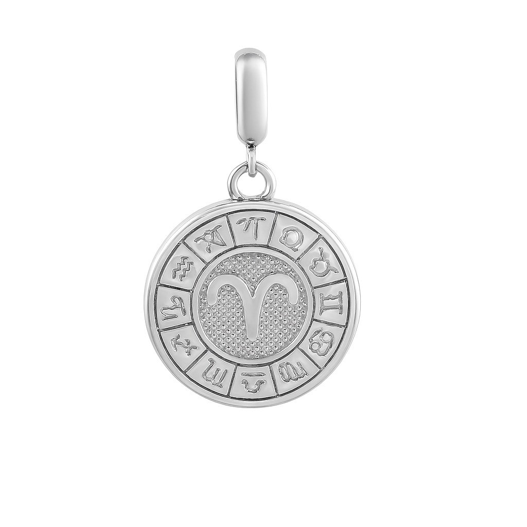 Aries Zodiac Charm in Sterling Silver – Blue Enamel Double-Sided Pendant