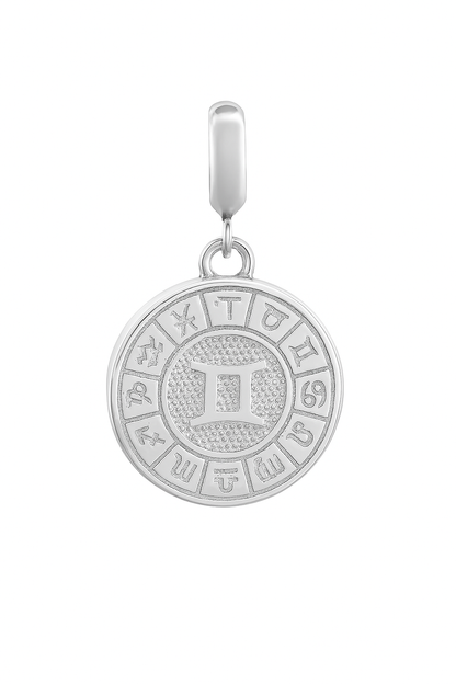 Gemini Zodiac Charm in Sterling Silver – Dual-Sided Pendant with Blue Enamel