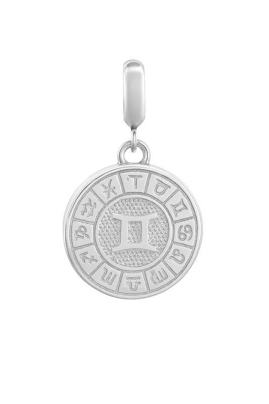 Gemini Zodiac Charm in Sterling Silver – Dual-Sided Pendant with Blue Enamel