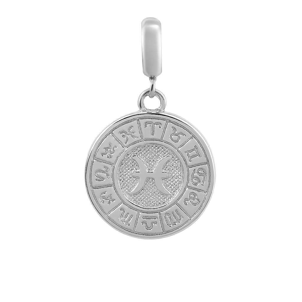 Pisces Zodiac Charm in Sterling Silver – Double-Sided Enamel Pendant