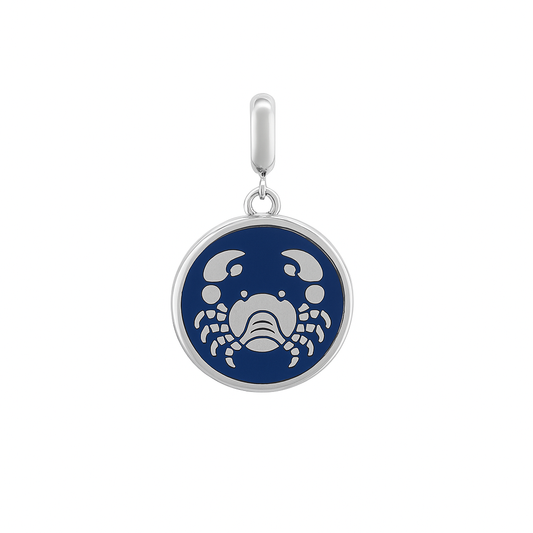 Cancer Zodiac Charm in Sterling Silver – Double-Sided Enamel Pendant