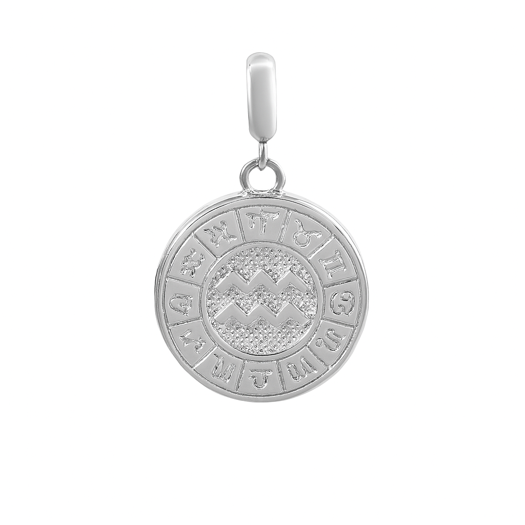 Aquarius Zodiac Charm in Sterling Silver – Double-Sided Enamel Pendant