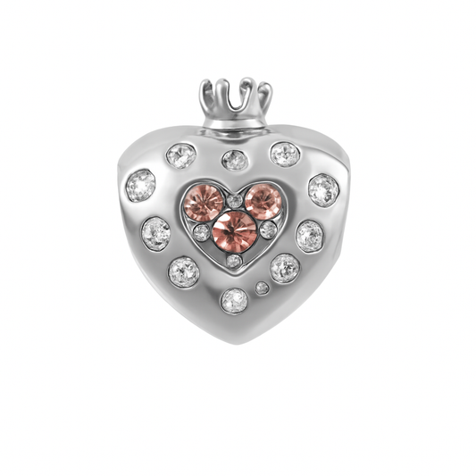 Sterling Silver Queen Heart Charm with Crown and CZ Stones