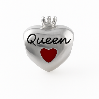 Sterling Silver Queen Heart Charm with Crown and CZ Stones