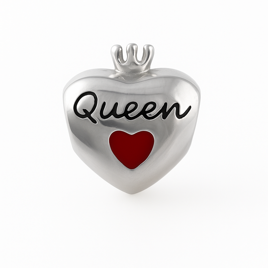 Sterling Silver Queen Heart Charm with Crown and CZ Stones