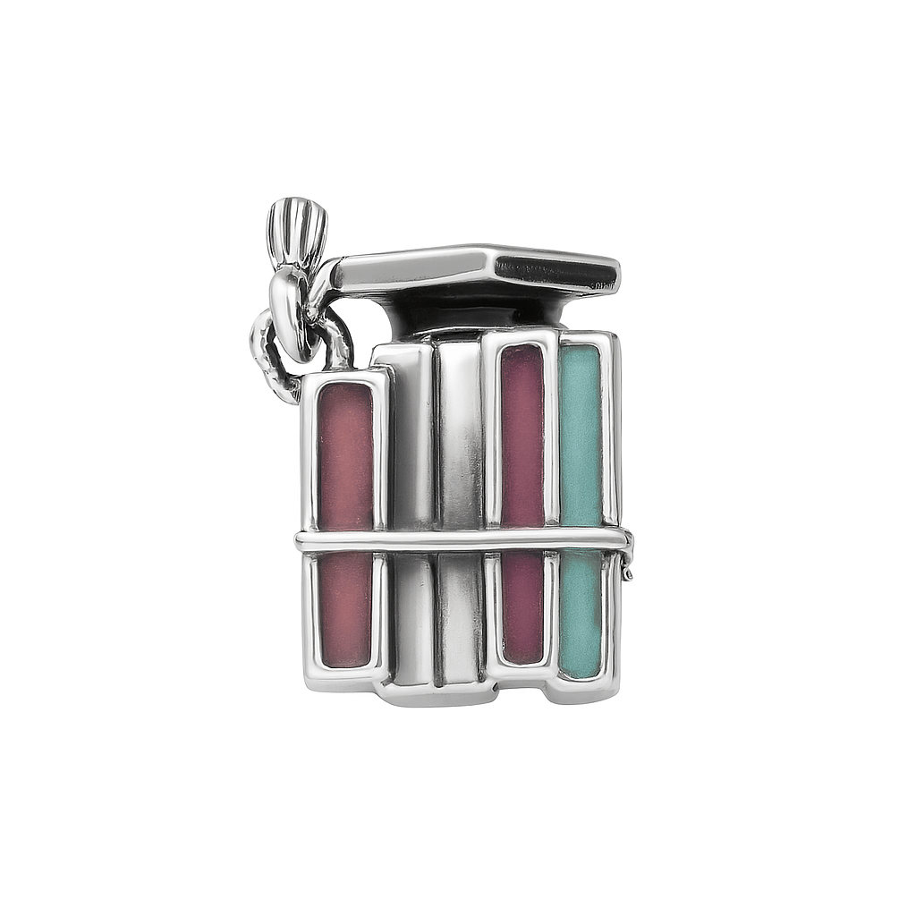 Sunflower Graduation Charm Bead – Sterling Silver Enamel Book & Cap Bead