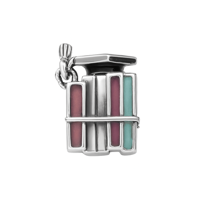 Sunflower Graduation Charm Bead – Sterling Silver Enamel Book & Cap Bead