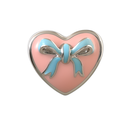 Pink Heart Bow Charm – Sterling Silver Enamel Bead for Bracelet
