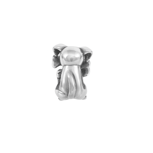 Sterling Silver Puppy Charm with Red Heart Gemstone