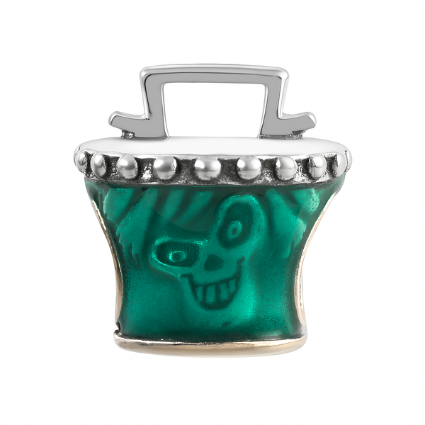 Sterling Silver Green Cauldron Charm with Skull Design – Enamel Halloween Bead